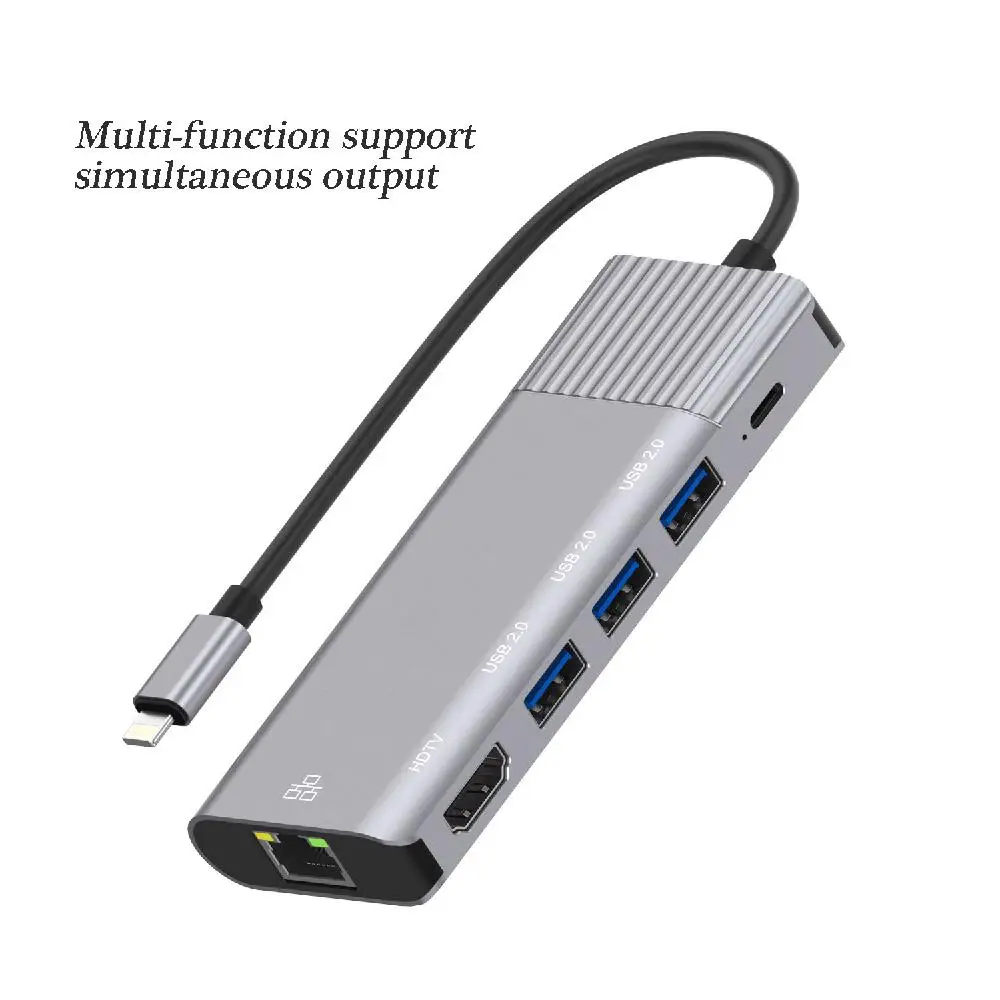 Док-станция 6-в-1 с 3 портами Lightning на сетевую карту RJ45/HDMI USB2.0hub/многофункциональная