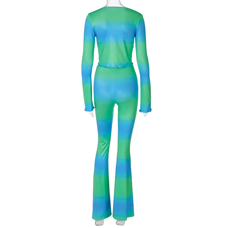 

Summer Clothes Two Piece Set Women Long Sleeve Crop Top+Straight-leg Pants Suits Club Vacation Outfit Streetwear Wholesale Items