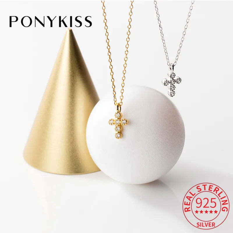 

PONYKISS классический S925 серебряный крест циркон ожерелье "Звездная пыль" для женщин юбилей ювелирные украшения Minimlist аксессуар