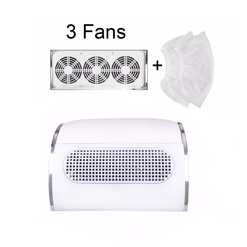 

60W Nail Suction Dust Collector Large Size Strong Nail Vacuum Cleaner Machine With 3 fans 2 bags EU/US Plug Salon Tool