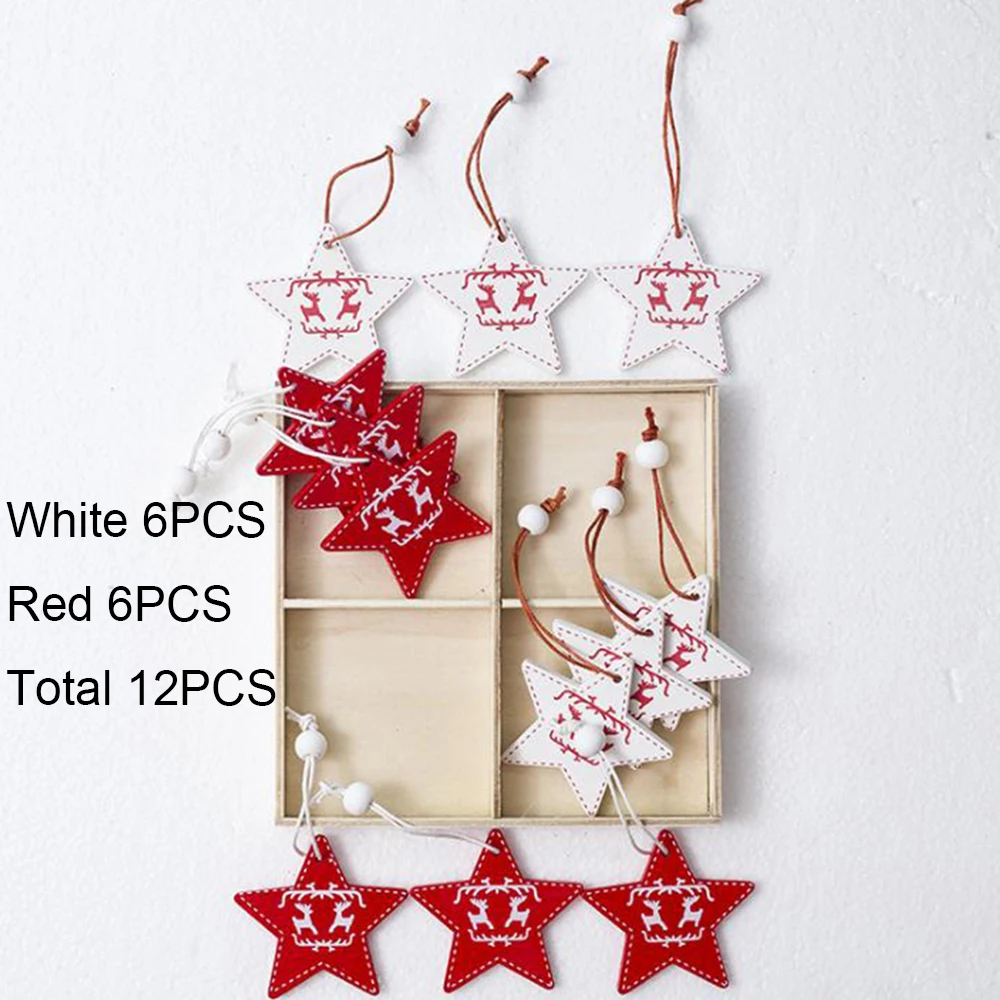 Five pointed star 8 шт или 12 шт DIY снежинки лося Троянские рождественские деревянные подвески, украшения для рождественской елки, вечерние украшения, детский подарок - Цвет: Five pointed star