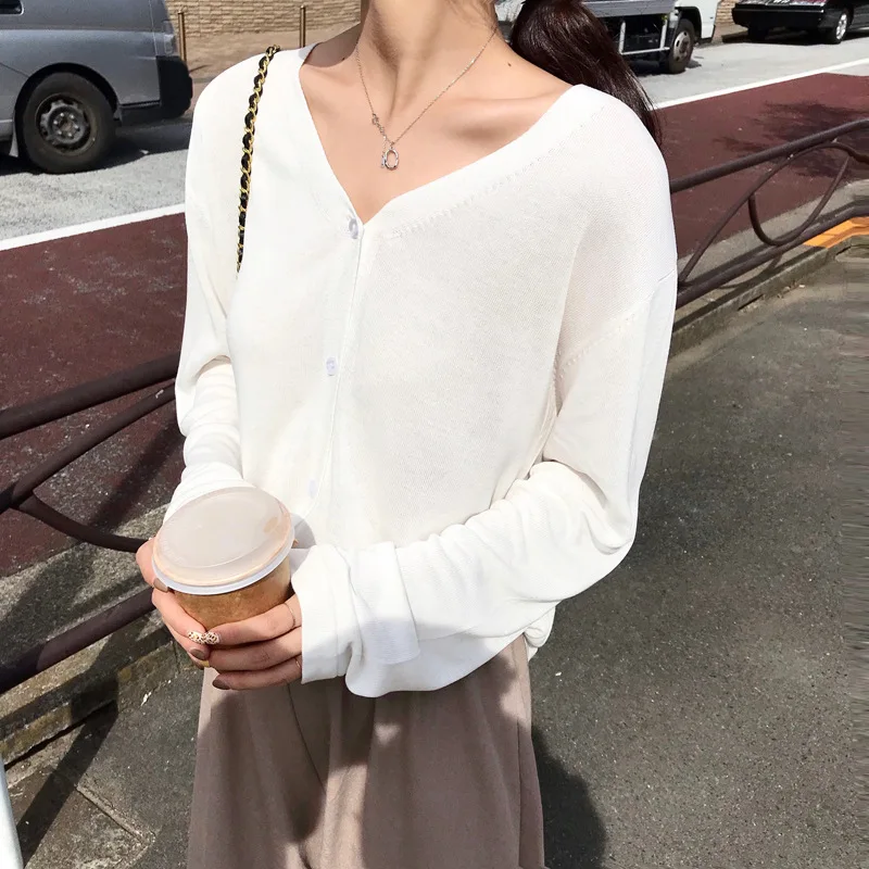 Укороченный кардиган с V-образным вырезом женские летние вязаные кардиганы