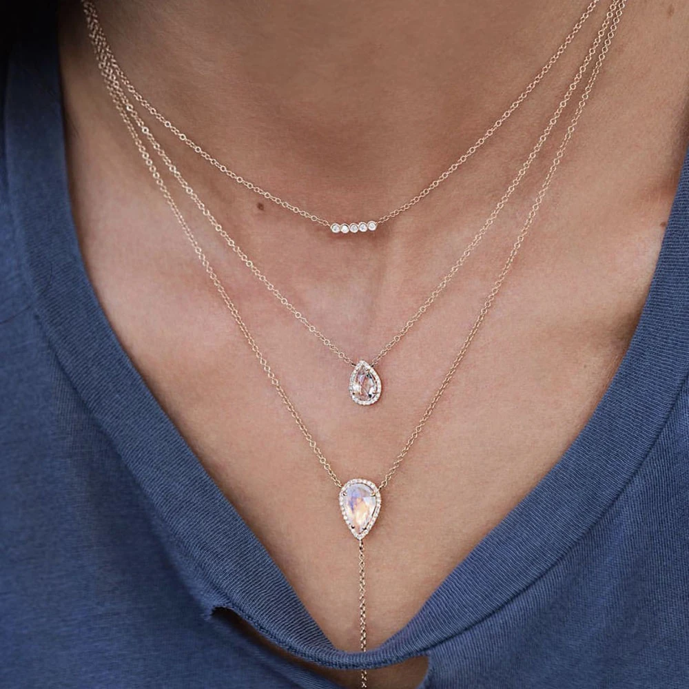 Boho винтажное модное многослойный ожерелье s для женщин Многоэлементный геометрический Хрустальный каменный кулон длинное ожерелье подарок ювелирные изделия
