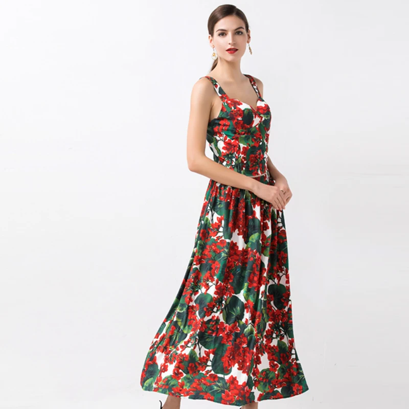 Женский костюм с принтом гортензии SEQINYY красный из тонкой кофты эластичным