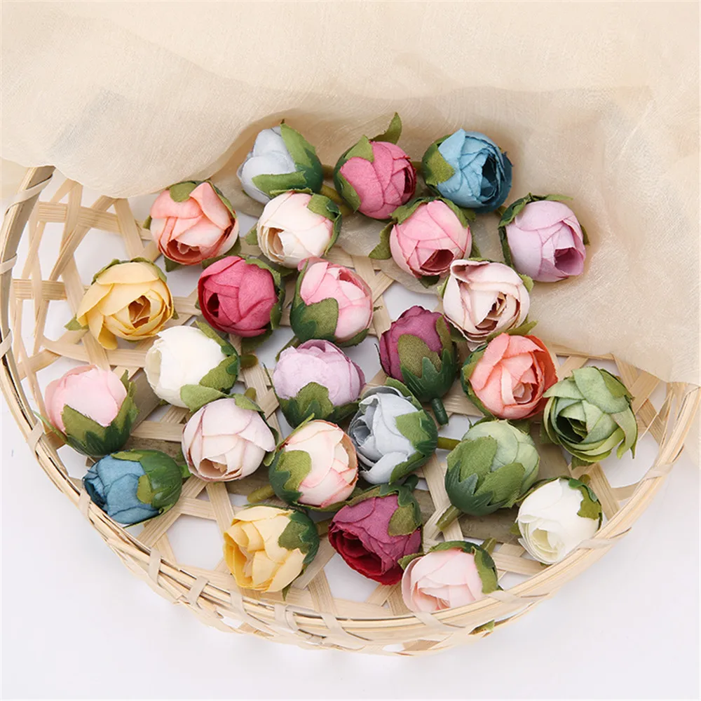 

10Pcs Vintage Artificial Silk Rose Tea Buds Flowers Bud DIY Crafts Wedding Room Decor Valentine's Day Christmas Party Decoration