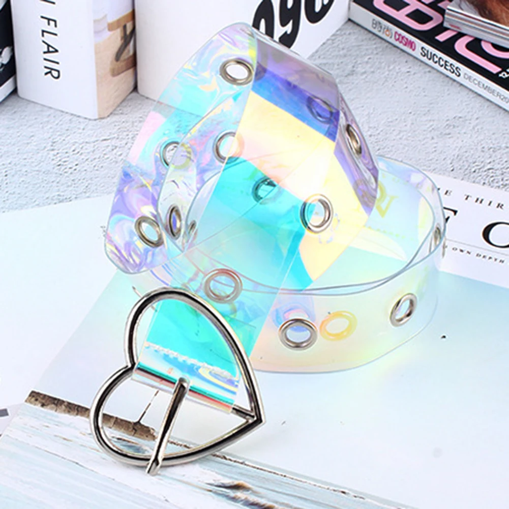 

PU Transparent Women Fashion Belt Laser Holographic Buckle Wide Waistband Invisible Punk Holographic Clear Waist Belts