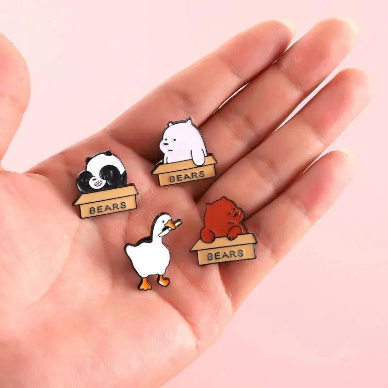 

Cute Cartoon Animal Enamel Brooch Personalized Men's and Women's Clothes Shirt Lapel Black and White Bear Duck Badge Pin Jewelry