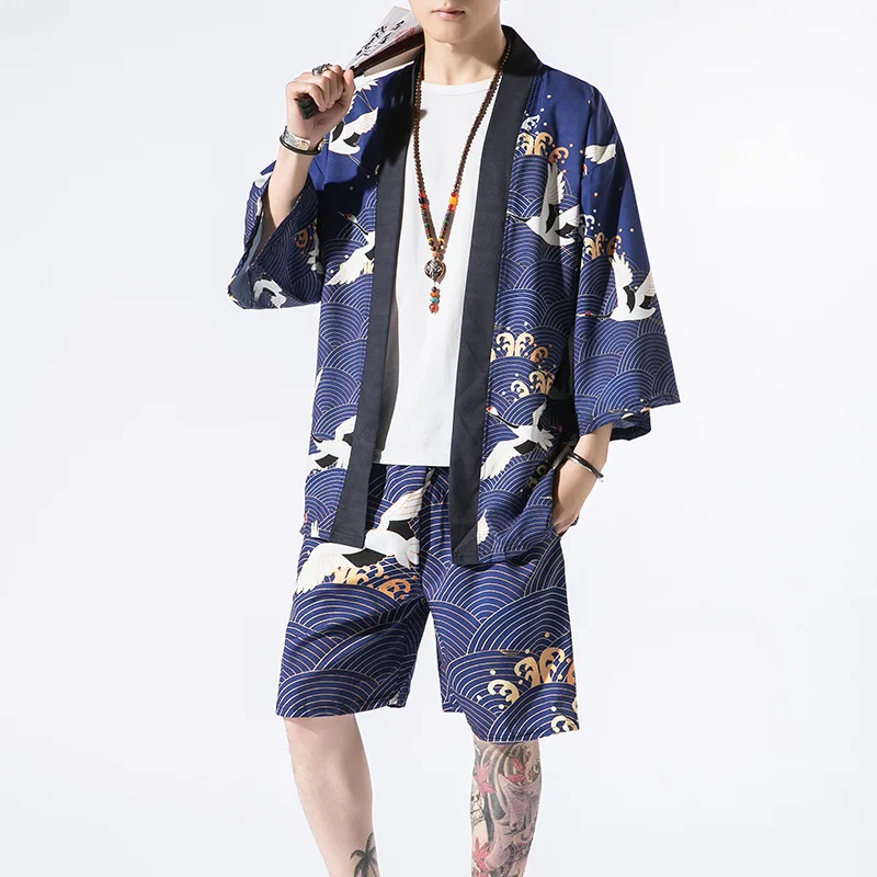 

Japanese Traditional Kimonos Yukata Haori Pajamas Home Bathing Kimono Shorts Suit Spa V-neck Printing Gown Obi Clothing Sets
