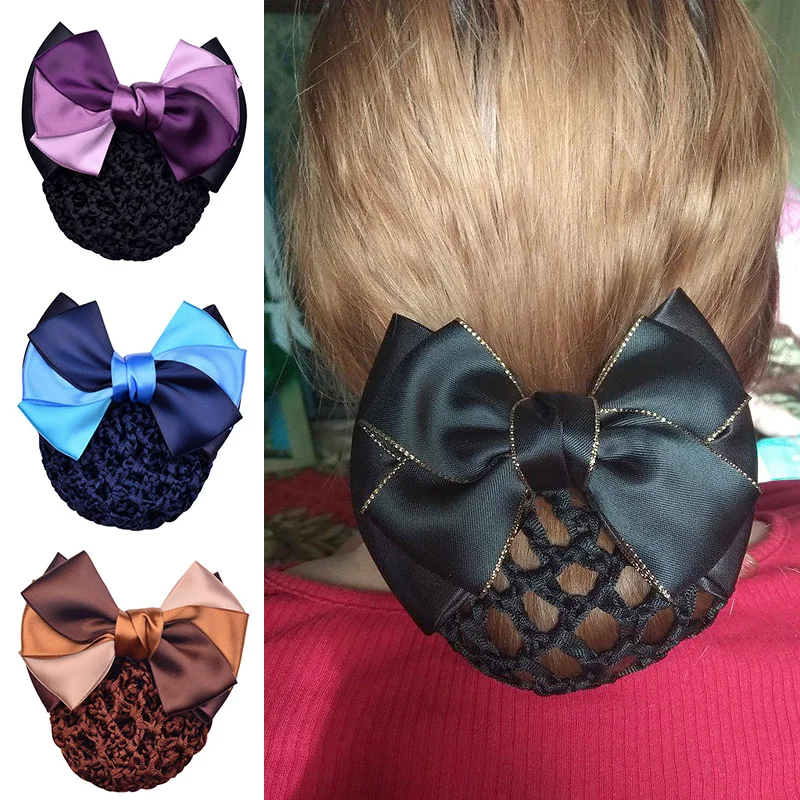 1PC Satin Bow Barrette Floral Women Hairgrip Headband Hairnets Lace Official Lady Hair Clip Cover Net Bowknot Bun Snood - купить по