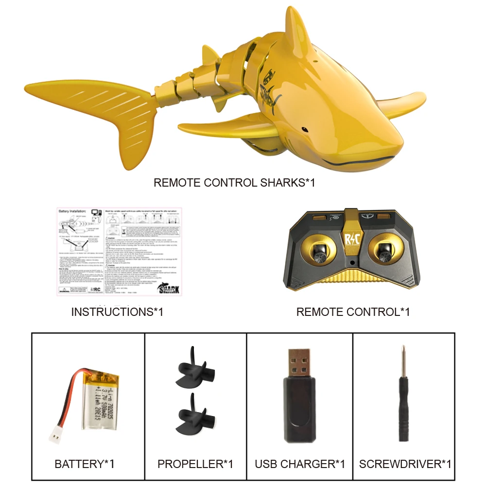 

2.4G Golden Shark Boat Robot Toy Radio Simulation Waterproof Model Electronic Remote Control Swimming Animal Toys for Children