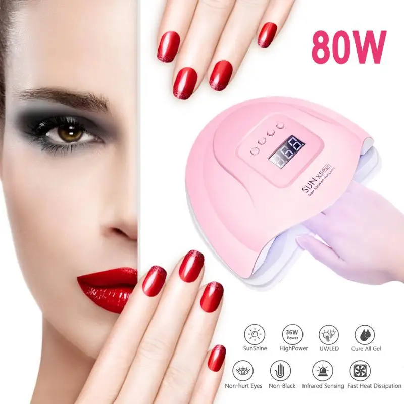 

80W LED Nail Lamp for Manicure Nail Dryer Machine UV Lamp Gel Polish Nail Lamp Nail Dryer 36 LEDs Smart Display Dryer Lamp