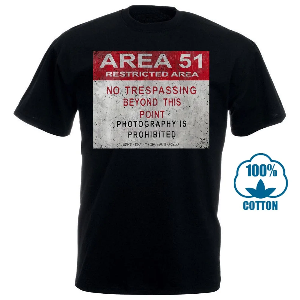 

Area 51 Vintage Logo Sign T-Shirt Warning Ufo Tr3B Adamski Secret Alien Base Men T Shirt 2018 Summer 100% Cotton