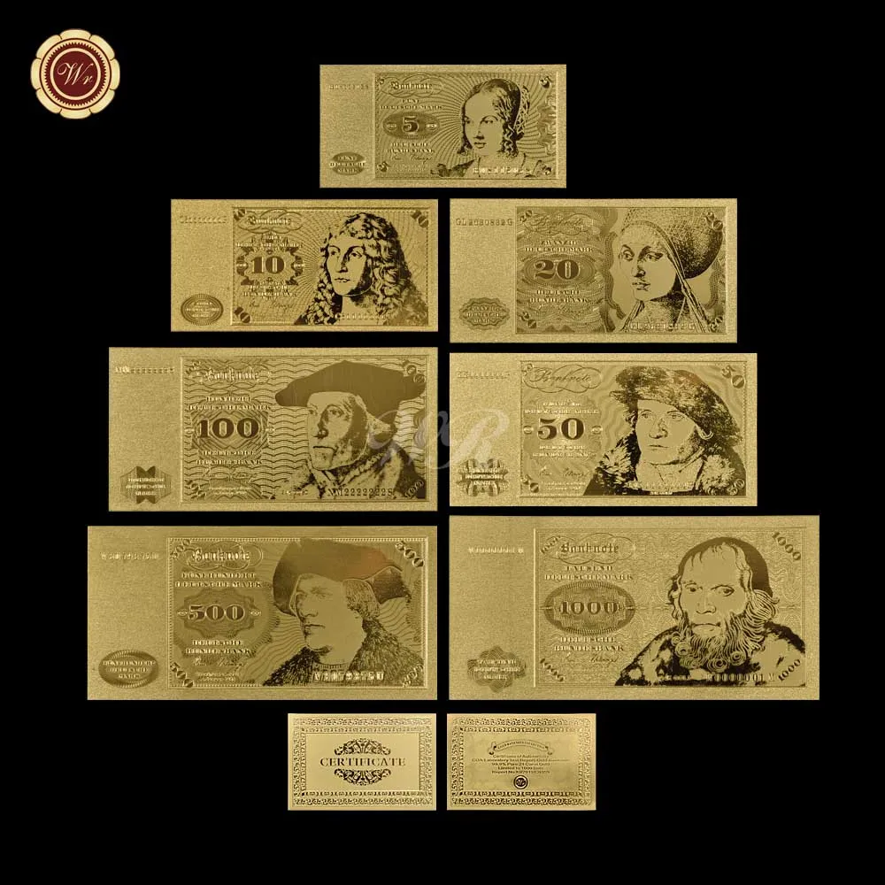 

Germany Gold Banknotes Set Gold Foil Plated 5 10 20 50 100 200 500 1000 German Mark European Paper Money Collectible Bill Gifts