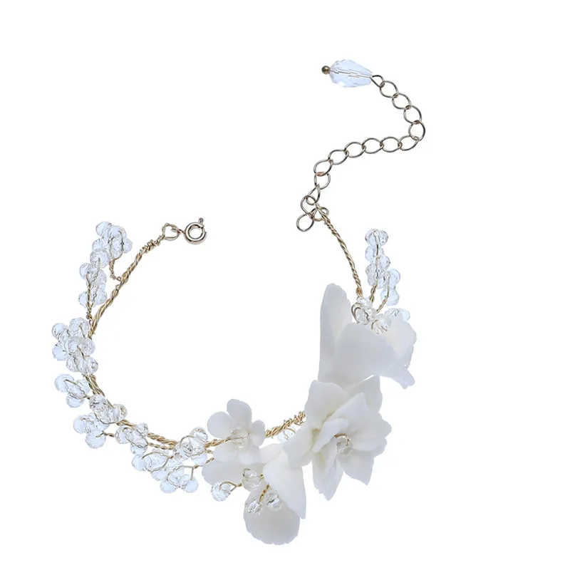 Белый фарфоровый цветочный женский браслет ручной работы свадебный с