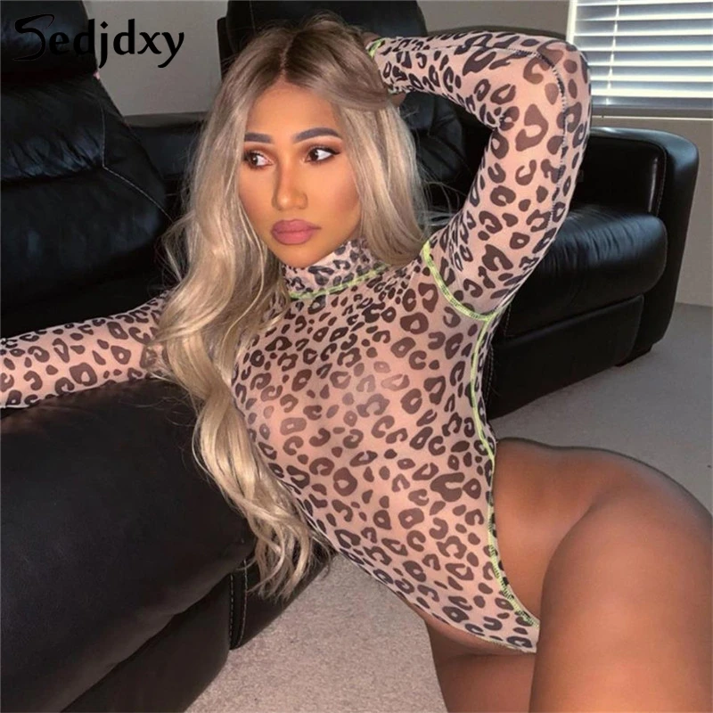 2019 Новое поступление Леопардовый принт с длинным рукавом высоким воротом