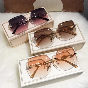 MS 2021New Women Sunglasses Rimless UV400 Brand Designer High Quality Gradient Oversize Sun Glasses  in USA (United States)