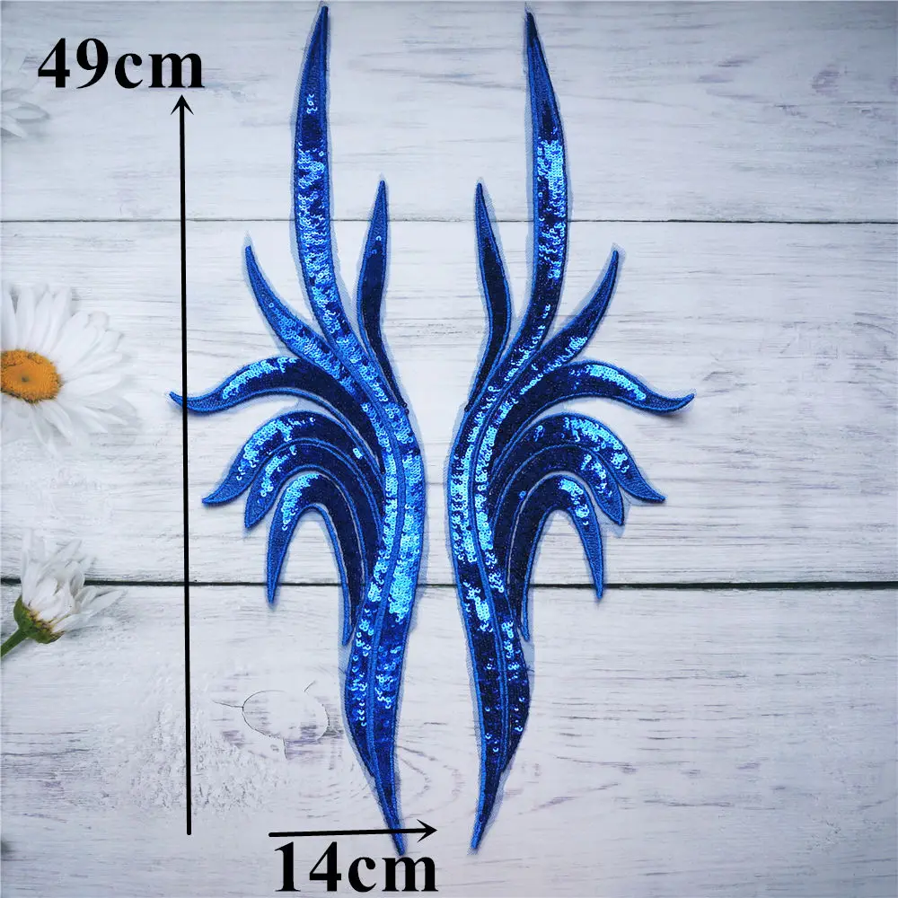 2 шт. Королевского синего золота блесток кружевной ткани вышитый халат