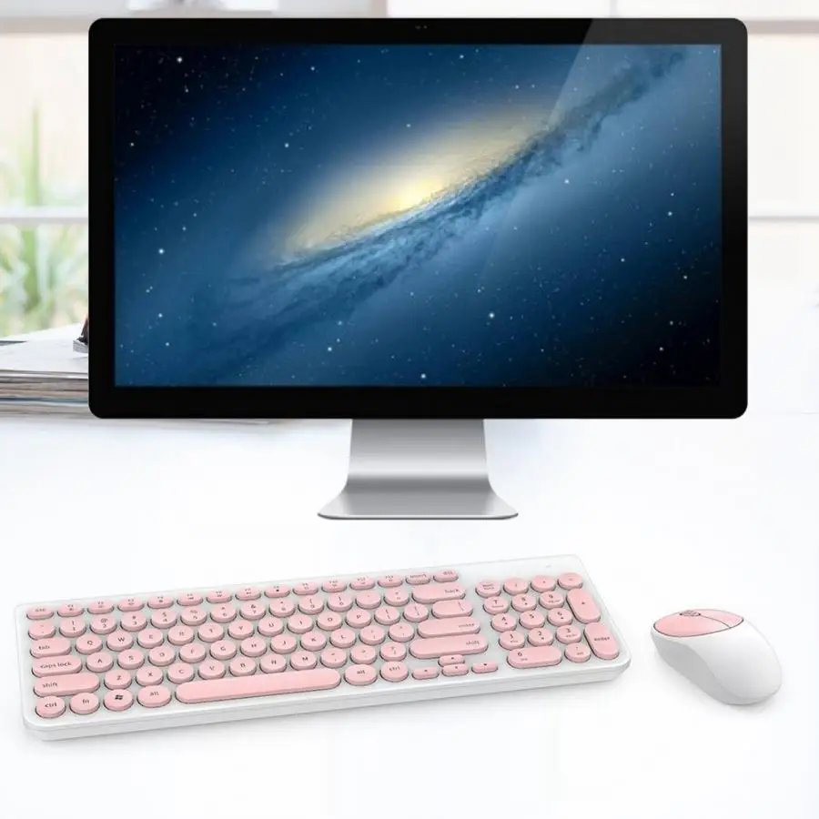 Клавиатура Мышь комбо круглый панк Keycap беспроводная клавиатура Бесшумная энергосберегающая беспроводная мышь набор