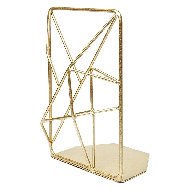 

2Pcs Geometric Bookends with Matte Finish Decorative Iron Book Stoppers Industrial/Home/Office Creative Shelf Decor Rustic Decor