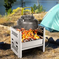 portable foldable stainless steel firewood stove outdoor camping picnic cooking tool solid fuel gas burner bbq folding grill