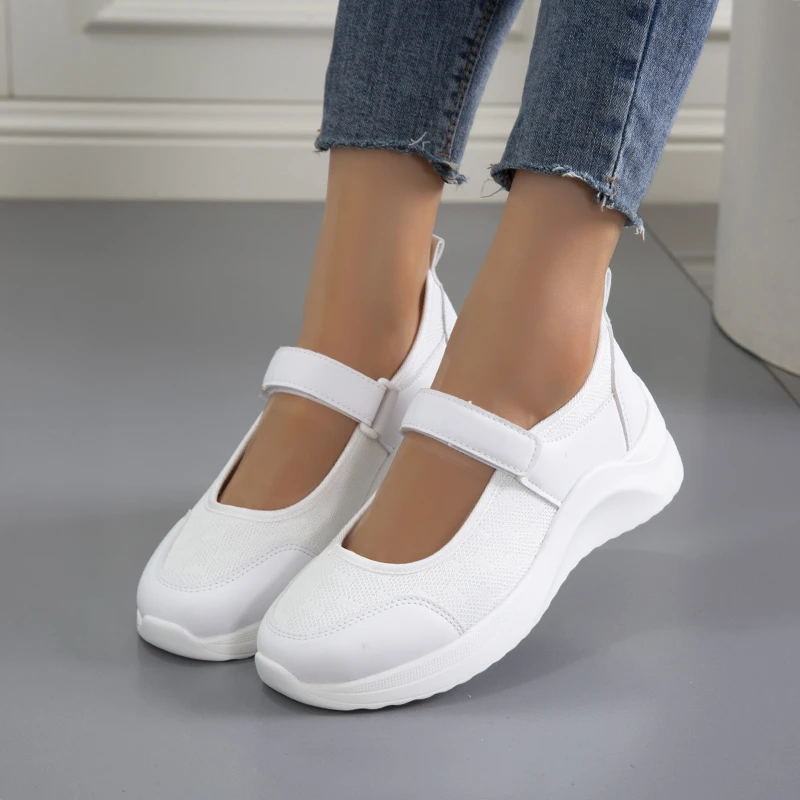 

Женские сетчатые дышащие кроссовки на липучке, модная обувь на платформе, танкетка, весна-осень