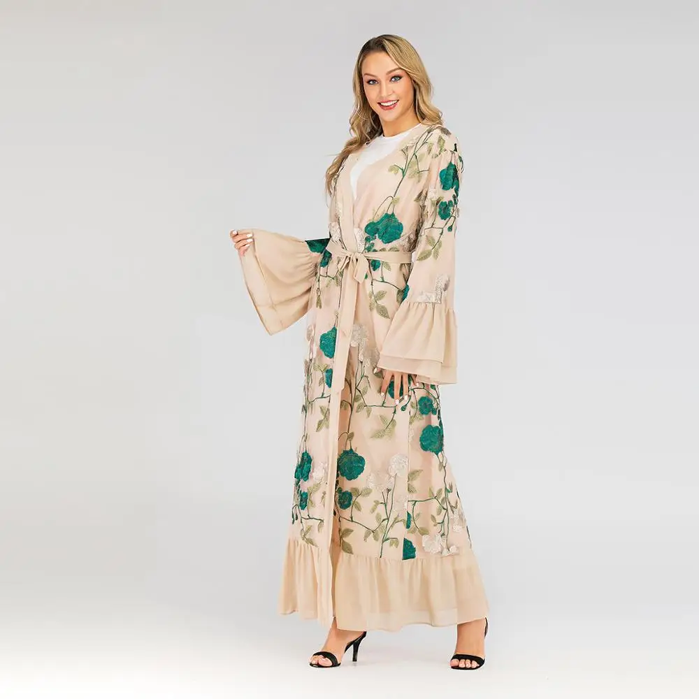 Женское платье Abayas в мусульманском стиле Кружевное платье-кафтан с вышивкой