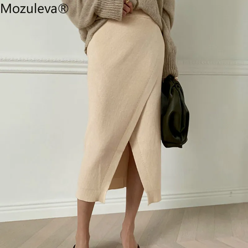 Mozuleva Осень Зима Толстая Женская трикотажная юбка высокая талия хип посылка