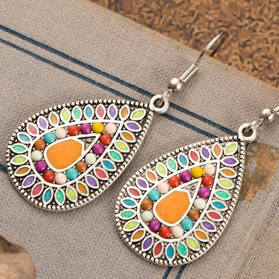 Этнические Большие Длинные Серьги Капли Воды для Женщин Чешские Старинные