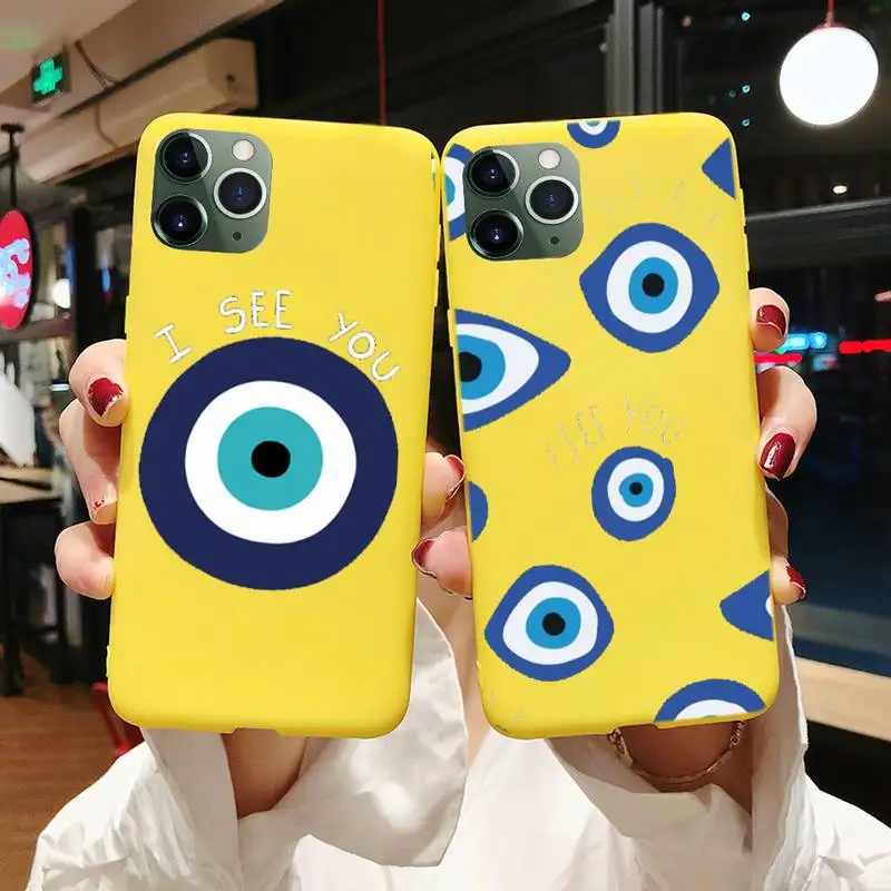 

Fashion Evil Eye Phone Case For Iphone 6 6s 7 8 Plus XR X XS XSmax 11 12 Pro Mini Max Candy Yellow Silicone Cover