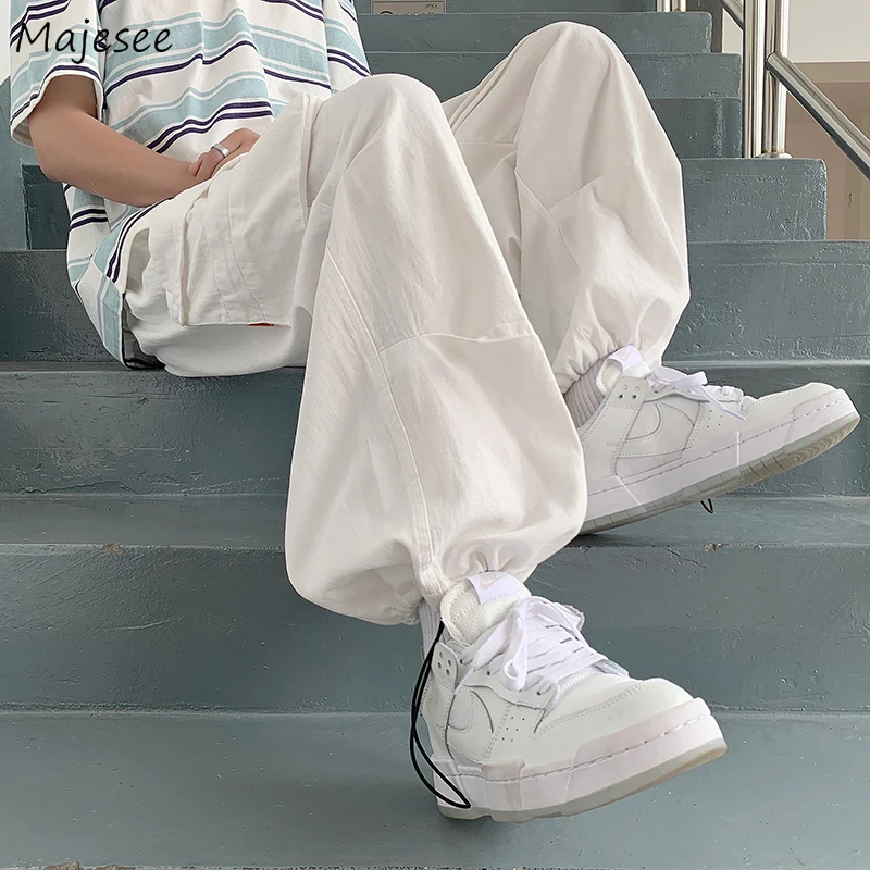 

Spring Drawstring Big Pockets Cargo Pants Men Straight Baggy High Street Hip-pop Handsome Teens Safari Style Retro Trousers Chic