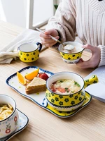 mug tableware hand painted ceramic breakfast utensils household handle bowl rice bowl fruit bowl small bowl heart shaped