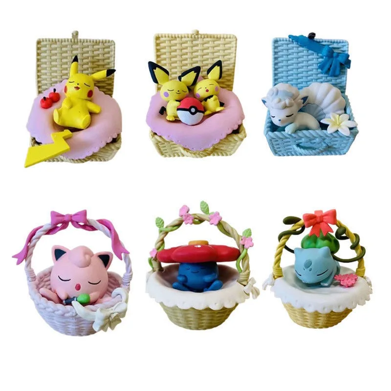 Genuine Pokemon Anime  Figure Kawaii Pop It Pikachu Eevee Bulbasaur Sleeping  Cradle Children Toys Room Decoration Dolls Collect