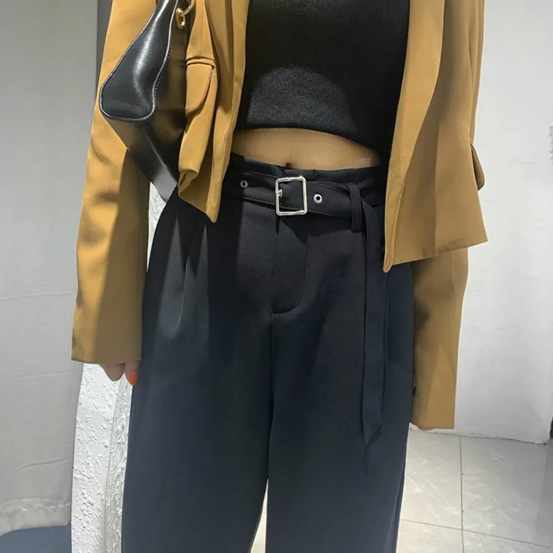 

Pants Women Solid Straight Sashes Simple Casual Full Trouser Office Lady High Waist Autumn Trendy Female Loose Plus Size 3XL New