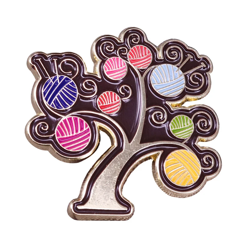 Pretty Tree of Life Brooch Tree with Balls of Yarn and Knitting Needle Detail Pin Great Fun Gift for A Knitting Enthusiast!