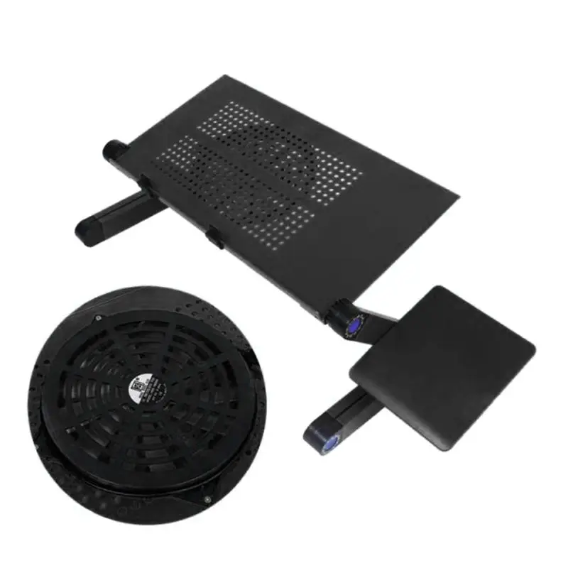 

Practical Computer Folding Table Adjustable Foldable Aluminum Laptop Desk Stand Holder with Cooling Fan Mouse Pad for Bed