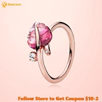 925 sterling silver women rings pink murano glass leaf ring rose ring for women jewelry anniversary