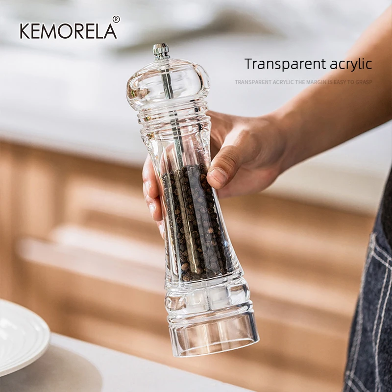 Acrylic Combo Pepper Mill and Salt Shaker with Adjustable Grinder Set Handheld Coarseness Seasoning Mechanism BBQ Tools | Дом и сад