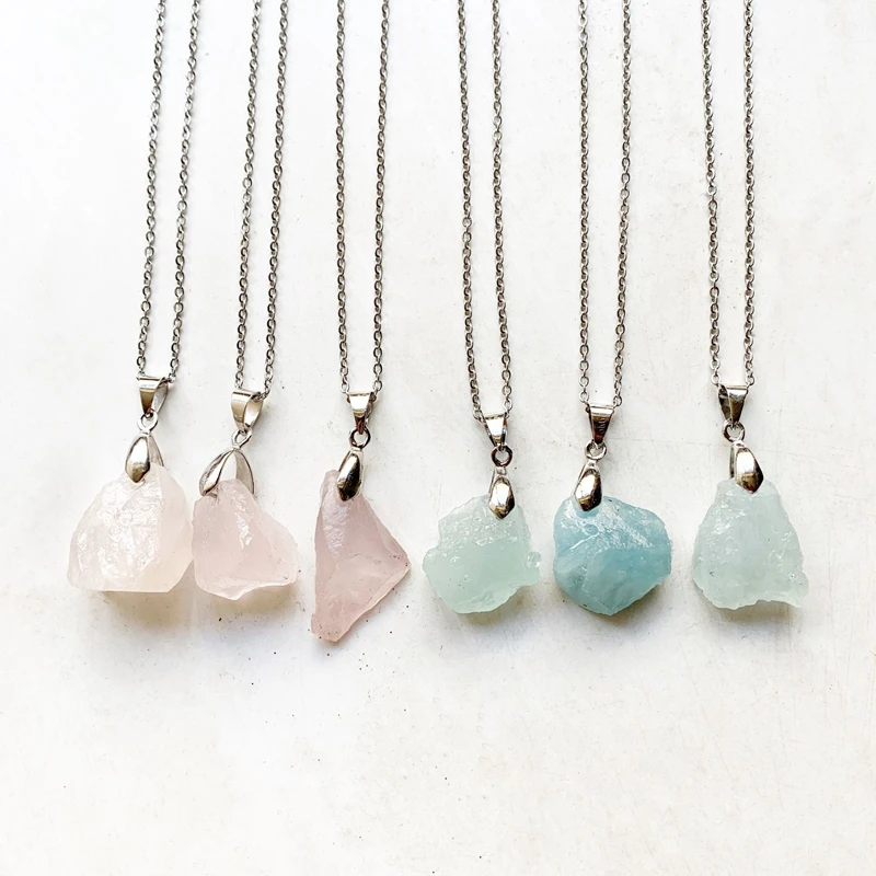 Грубый аквамарин подвеска из розового кварца необработанные натуральные камни