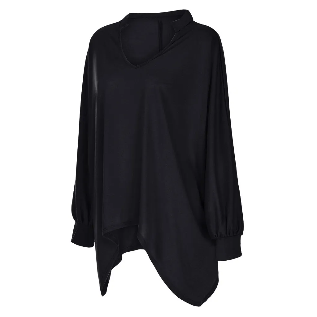feitong Blouse Female Clothing Women's Loose Plus Size Solid Long Sleeve V-neck Pullover Blouse Tops Shirt Plus Size 5XL