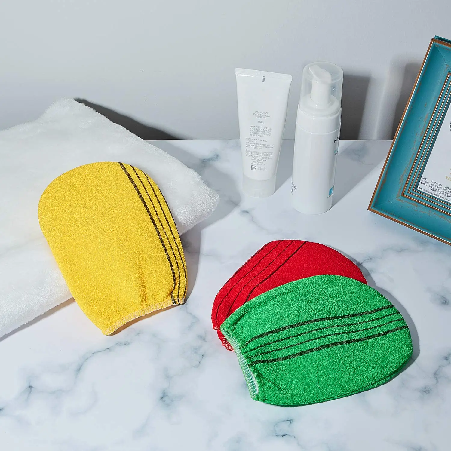 Coreano exfoliante de tela manopla de ba&ntilde;o exfoliante eliminar muerto ba&ntilde;o revestimiento exfoliante guante para el ba&ntilde;o-3