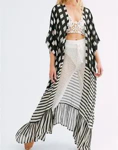 Богемная накидка в клетку и в полоску, сексуальное летнее пляжное платье, Пляжная туника, Женская пляжная одежда, купальник, накидка, бикини, стринги с запахом