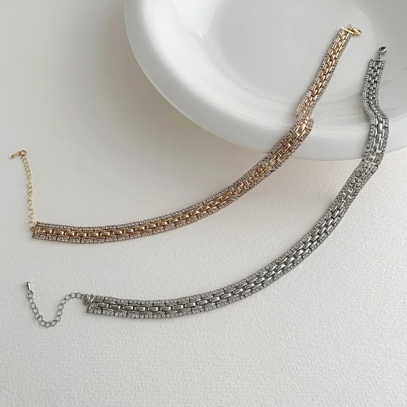 

LOVOACC Luxury Bling Bling Rhinestone Chokers Necklace for Women Gold Color Alloy Chunky Chain Necklaces Streetwear Jewelry