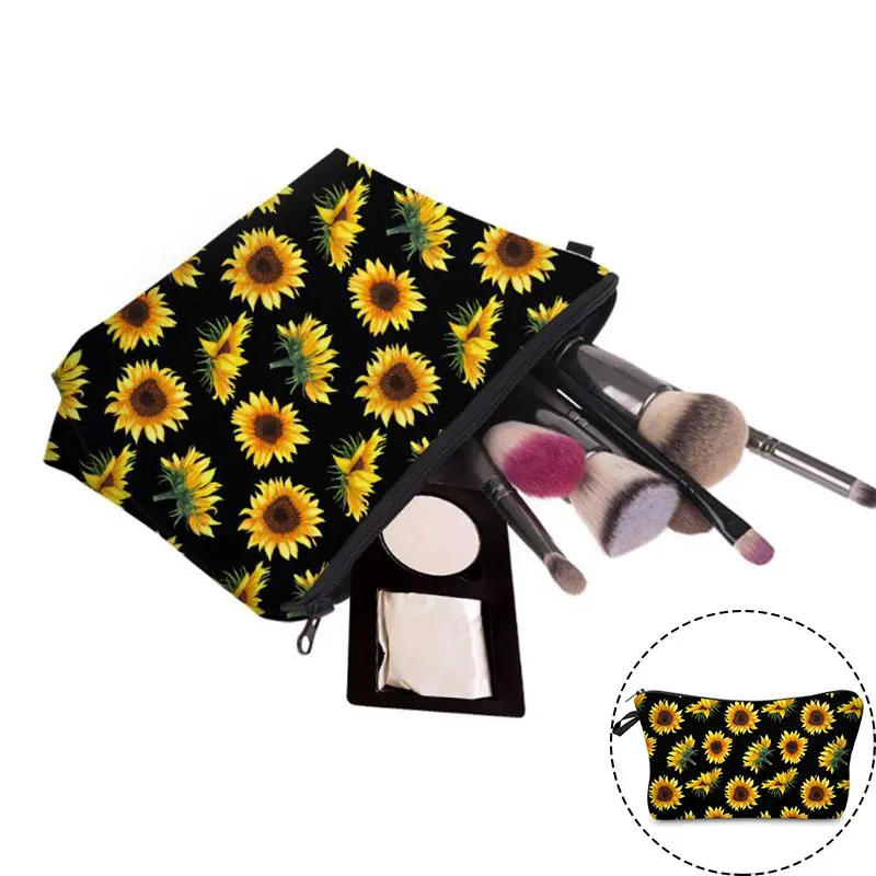 

Yellow Sunflower Printing Women Cosmetic Bags Casual Travel Portable Storage Handbags Makeup Bag Toiletry Bags Lady Toiletry Bag