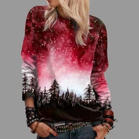 female daily loose casual tops coat forest under stars print women pullover long sleeve spring sweatshirt oversized clothing