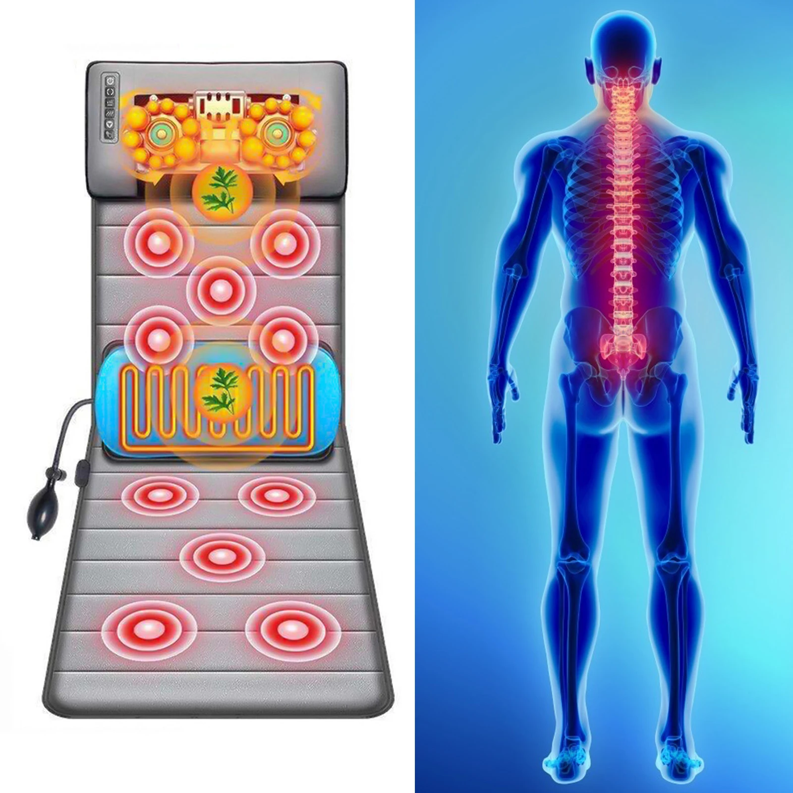 Full-body Massage Pillow 20 Shiatsu Kneading Massage Heads 10 Vibration Motor Massage Pillows Waist Neck Washable Massage Pillow