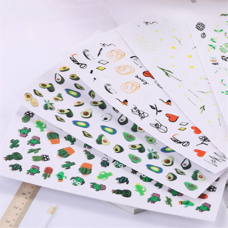 5sheets 1 лист зеленый стикер для ногтей летние стили Дизайн ногтей украшения для ногтей Авокадо Фрукты Наклейка самоклеющиеся 3D маникюрные наклейки - Цвет: 5sheets