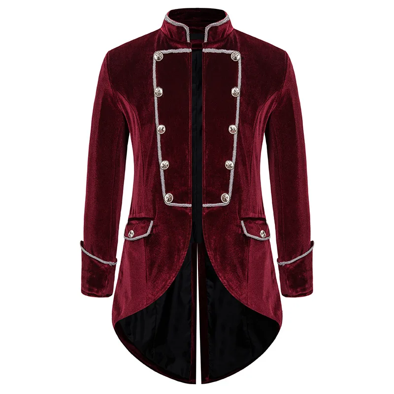 

Mens Wine Red Steampunk Tailcoat Jacket Velvet Medieval Gothic Suit Blazer Jacket Men Renaissance Tuxedo Coats Stage Costumes