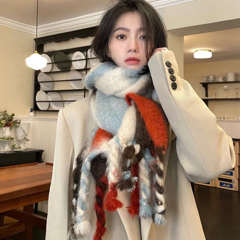 

Женский мохеровый шарф премиум-класса, шерстяной Роскошный дизайнерский утепленный кашемировый шарф премиум-класса в Корейском стиле, нов...