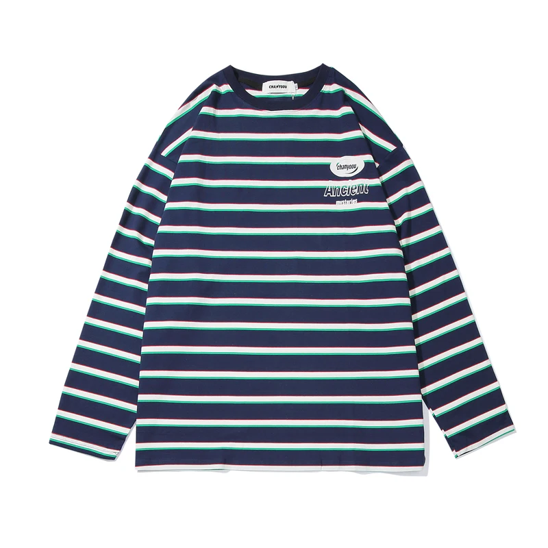 Мужские футболки с длинным рукавом винтажные полосатые хлопковые хип-хоп