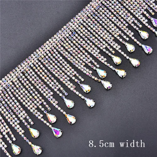 02 Crystal AB Новинка 45 см прозрачный кристалл хрусталя AB Золотая AB цепочка со стеклянными стразами КАПЛЕВИДНАЯ кисточка ожерелье отделка свадебное украшение 8,5 см Ширина DIY - Цвет: 02 Crystal AB
